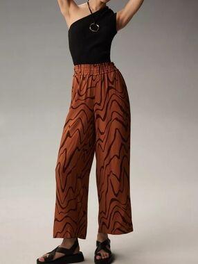 Anthropologie Abstract Marble Print Wide Leg Pull On Pants Boho Resort Small
